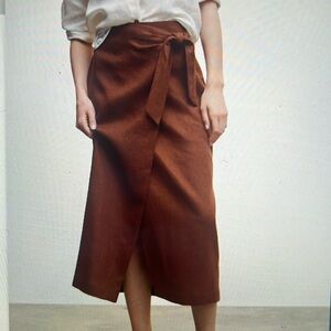 100% linen, Brown Wrap Skirt from Mango